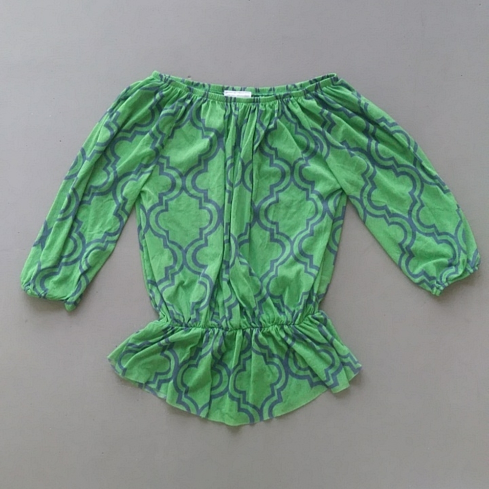 New York & Company Green & Blue Geometric Pattern Top